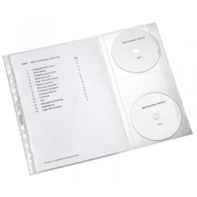 Leitz Pocket with CD sleeve A4 Clear, extra strong 0.13mm 30% pre-consumer recycled plastic PP sleeve, for 2 CDs (1 bag of 5) - Outer carton of 20 47613003