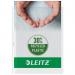 The photograph shows a set of ACCO Brands punched pockets by Leitz. They are made from high quality, 30% pre-consumer recycled plastic. The pockets appear clear and durable with a slight glossy sheen. They are designed to keep documents organized and protected.