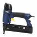 The picture shows a sleek and powerful nailer, with a sturdy body and comfortable handle. The vibrant blue and black colors give it a modern look. The pneumatic feature can be seen through its compact and efficient design. The front of the nailer is equipped with a precision tip for accurate nail placement. The high-quality materials used give the nailer a professional feel.