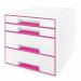 Leitz WOW CUBE Drawer Cabinet, 4 drawers (2 big and 2 small). A4 Maxi. Whitepink 52132023