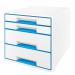 Leitz WOW CUBE Drawer Cabinet, 4 drawers (2 big and 2 small). A4 Maxi. Whiteblue 52132036