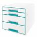 Leitz WOW CUBE Drawer Cabinet, 4 drawers (2 big and 2 small). A4 Maxi. Whiteice blue 52132051