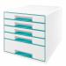 Leitz WOW CUBE Drawer Cabinet, 5 drawers (1 big and 4 small). A4 Maxi. Whiteice Blue 52142051