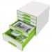 Leitz WOW CUBE Drawer Cabinet, 5 drawers (1 big and 4 small). A4 Maxi. Whitegreen 52142054