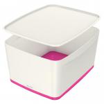 Leitz MyBox WOW Large with lid, Storage Box 18 litre, W 318 x H 198 x D 385 mm. Whitepink - Outer carton of 4 52161023