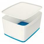 Leitz MyBox WOW Large with lid, Storage Box 18 litre, W 318 x H 198 x D 385 mm. Whiteblue - Outer carton of 4 52161036