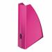 This image features a pink metallic A4 magazine file from Leitz WOW, designed by ACCO Brands. The file is made of sturdy materials and has a modern, sleek appearance. It has ample space to hold multiple books and magazines in an organized manner. The vibrant pink color adds a pop of color to any workspace or home office. Its metallic finish gives it a stylish and professional look. Perfect for those looking to add a touch of personality to their organization system, this magazine file is both functional and eye-catching.