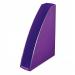 In the photo, a vibrant purple Leitz WOW Magazine File can be seen, designed to hold A4-sized magazines and books. The sleek and modern design features the ACCO Brands logo on the side, and the sturdy construction is ideal for keeping desk or office spaces organized. The file stands upright and has a large opening to easily fit various documents.