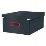 This picture features a stylish Leitz Click & Store Cosy Large Storage Box in Velvet Grey. It is a spacious rectangular box with a secure lid and smooth finish, perfect for storing documents, photos, or other belongings. The velvet grey color adds a touch of elegance to any storage space.