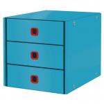The Leitz Drawer Sets Leitz Click & Store Cosy Drawer Cabinet features 3 smooth drawers in a peaceful Calm Blue hue. Perfect for organizing your workspace or home, this cabinet adds a touch of serenity to any room. The modern design and sturdy construction make it a must-have for any storage solution.