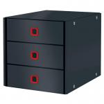 This photo features the Leitz Click & Store Cosy Drawer Cabinet, with 3 drawers in a stylish Velvet Grey color. The drawers are easily accessible and perfect for storing office supplies or personal items. The sleek design adds a touch of sophistication to any space.
