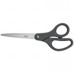 The image shows a pair of sleek silver scissors with black grips on the handles. The blades are rounded at the tip and are made of titanium, giving them a shiny and durable appearance. These scissors are 205 millimeters in length, making them a medium-sized option for cutting. The brand name ACCO Brands can be seen stamped on the side of the grip.