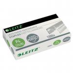 This image captures a box of Leitz Power Performance P4 Staples with the label Perfect Stapling Results for Up to 40 Sheets. The vibrant red packaging contains 1,000 staples and features the brand logo. The staples are sleek and durable, designed to provide flawless stapling for your important documents.