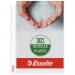 The photo shows a pack of 100 ACCO Brands punched pockets by Esselte. Each pocket can hold up to 20 A5 sheets and is made of transparent, matte 85 micron plastic with 30% pre-consumer recycled PP. The pockets are perfect for keeping documents organized and protected.