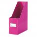 In the image, there is a pink magazine file with the brand name Leitz on the front. The file is designed with the Click & Store feature, allowing for easy assembly and storage. It is large enough to hold various books and magazines, with the ability to keep them organized and upright. The file has a sleek and modern design, making it a functional and stylish addition to any workspace or home. Overall, the ACCO Brands Books & Magazine Racks Leitz Click & Store Magazine File in this image appears to be a practical and aesthetically pleasing storage solution for literature.