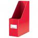 The picture shows a vibrant red ACCO Brands Books & Magazine Racks Leitz WOW Click & Store Magazine File. It features a convenient label holder and thumbhole for easy organization and access.