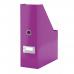 The photo features a vibrant purple ACCO Brands Books & Magazine Racks Leitz WOW Click & Store Magazine File. The magazine file has a label holder for easy organization and a thumbhole for convenient handling.