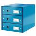 Leitz WOW Click & Store Drawer Cabinet (3 drawers). With thumbholes and label holders. For A4 formats. Blue. 60480036