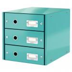 Leitz WOW Click & Store Drawer Cabinet (3 drawers). With thumbholes and label holders. For A4 formats. Ice Blue. 60480051