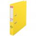 The image shows a vibrant yellow Esselte VIVIDA A4 plastic lever arch file from ACCO Brands. The spine is 50mm thick, perfect for organizing and storing documents. The outer carton contains 10 files in total.