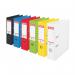 The image features a set of ten Esselte VIVIDA Lever Arch Files, each with a 75mm spine, designed for A4-sized paper. The files come in an array of assorted colors and are neatly stacked in an outer carton. The brand, ACCO Brands, is prominently displayed on the packaging. These lever arch files are perfect for organizing and storing important documents in an office or home setting.