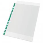 Esselte Green Spine Punched Pockets A4 Top Opening - Embossed. Pack 100 628531