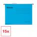 The picture shows the classic blue design of an ACCO Brands Suspension Filing Esselte Classic A4 Suspension File. The pack contains 15 files, each with a smooth suspension system to keep documents securely organized. The vibrant blue color adds a touch of professionalism to any filing system.