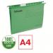 The photo shows a pack of 15 bright green suspension files from ACCO Brands. Each file has the Esselte Classic logo on the front. The files are designed to hold A4 size documents and have a suspension system inside for easy organization. The files have a sleek, professional look and are perfect for keeping important papers in order.