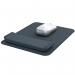 This image shows a wrist rest and ergonomic mouse pad from ACCO Brands. The mouse pad is velvet grey and white in color and features an adjustable wrist rest with two height settings. The pad is designed to provide comfort and support while using a computer mouse.