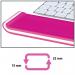 The image features a pink Leitz Ergo WOW keyboard wrist rest from ACCO Brands. The rest is adjustable and designed to provide support and comfort for the users wrists while typing. Its sleek design and bright color make it an eye-catching addition to any workspace.