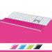 The picture shows a vibrant pink adjustable keyboard wrist rest from ACCO Brands Leitz Ergo WOW line. The wrist rest has a sleek design with a curved shape to provide ergonomic support for comfortable typing. The material is soft and cushioned, providing a restful surface for the wrists. The compact size makes it suitable for use on any desk setup.