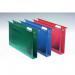 The image shows a pack of 50 ACCO Brands Suspension Filing Rexel A4 Suspension Files. The files are made of 30mm base, 100% Recycled Manilla and come in a vibrant green color. Each file has a clear tab for labeling and includes inserts for easy organization. These files are designed to fit into standard filing cabinets and provide efficient storage solutions.