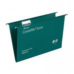 Rexel Foolscap Heavy Duty Suspension Files with Tabs and Inserts for Filing Cabinets, 15mm base, Polypropylene, Green, Crystalfile Extra, Pack of 25 70628