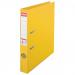 The photo showcases the bright yellow color of the ACCO Brands Esselte No.1 Plastic Lever Arch File, along with its 50mm width and A4 size. The top features a sturdy lever mechanism for easy opening and closing, while the outer carton contains 10 files. The high-quality, durable plastic material is evident in the smooth texture and clean lines of the file. Overall, the photo captures the efficient and professional design of these lever arch files.