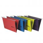 Rexel Foolscap Suspension Files with Tabs and Inserts for Filing Cabinets, 15mm V-base, 100% Recycled Manilla, Assorted Colours, Multifile Plus, Pack  92807