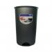 This photo shows an Addis Smart Round Bin Base in a sleek metallic grey color. The bin base is designed to hold up to 50 litres of trash and has the brands logo stamped on the front. The base has a clean and modern look, with a sturdy handle for easy transport.