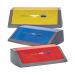 This image features a pack of three Addis recycling bin kit lids in metallic red, yellow, and blue. The vibrant colors make it easy to sort and organize your recyclables. The lids are designed specifically for the Addis bin, ensuring a perfect fit.