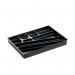 The image shows a black desk drawer organiser, with multiple compartments and a sturdy design. The compartments are perfect for storing office supplies and keeping your desk neat and organised. The sleek and durable construction makes it a practical addition to any workspace.