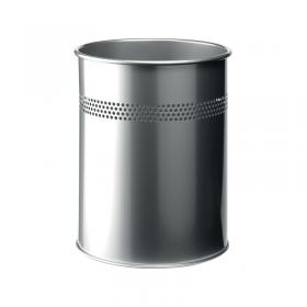 Durable Metal Waste Bin 15 Litre Silver 330023 AL17391