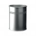 The picture shows a sleek, silver metal waste bin with a capacity of 15 litres. It is made of durable materials and is suitable for use in office settings. The bin has a modern, professional look and would fit seamlessly into any workspace.