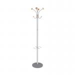 This photograph captures a sleek and modern Alba Vienna Coat Stand standing tall at 350x350x1790mm. Crafted from a combination of metal and wood, this coat rack exudes a sense of sophistication and elegance. Its sturdy design and warm tones make it a welcome addition to any home or office space.