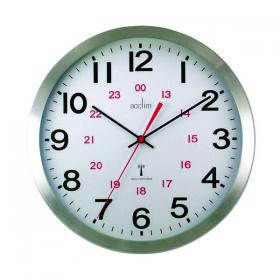 Acctim Century 24 Hour Radio Controlled Clock Aluminium 74457 ANG74457