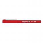 This photo shows a pack of 12 Artline Fineliners in the color red. The pens have a slim design with fine tips, perfect for precise writing and drawing. The pens are neatly organized in a packaging that prominently displays the brands name and logo.