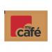 The photograph shows an unbranded pack of sweetener and brown sugar sachets for MyCafe. The pack contains 1000 sachets and has a brown color scheme. The sachets are neatly stacked and the packaging appears professional and sleek.