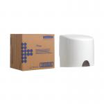 The Aquarius™ Wiper Roll Wypall Centrefeed Wiper Roll Dispenser 7017 AU00482 is a sleek and durable dispenser designed to hold and dispense wiper rolls. The dispenser has a curved design with a translucent cover, allowing users to easily see when the roll needs to be replaced. It also has a hanging loop for easy installation and a push lever mechanism for easy dispensing. The dispenser is a vibrant blue color with the Aquarius™ logo prominently displayed on the front.