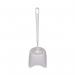 The image shows a sleek, white toilet brush and holder from VOW Washroom Systems 2Work. The brush has long, sturdy bristles and a curved handle for efficient cleaning. The holder has a slim design and a lid to discreetly hide the brush inside. Perfect for any modern bathroom.