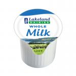 A pack of 120 Lakeland Full Fat Milk Pots, with individual portions of creamy, rich milk. Each pot features the recognizable Lakeland Milk logo and is perfect for adding to tea or coffee on-the-go. The pots are neatly stacked and sealed, ensuring freshness and convenience.