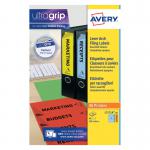 In the image, there are 80 Avery Filing Labels with a size of 200x60mm. Each label has a white background and is printed with Avery Lever Arch Spine Label in clear, bold text. The labels have a rectangular shape and are organized in rows and columns. The design is simple and functional, perfect for organizing and labeling files.