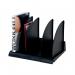 The picture shows a sleek black book rack and magazine file from Avery. Made from eco-friendly materials, it is stylish and functional with dimensions of W372xD260xH275mm. Perfect for organizing your workspace or home office.