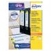 This image shows the Avery Filing Labels, specifically the Lever Arch Filing Laser Labels, measuring 200x60mm. The pack contains 400 labels. The labels have the Avery logo and product name printed on them and are neatly stacked on top of each other. The labels are white with a matte finish and have a self-adhesive backing for easy application.